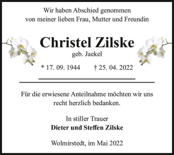 Traueranzeige von Christel Zilske (geb. Jaekel)  von Magdeburger Volksstimme