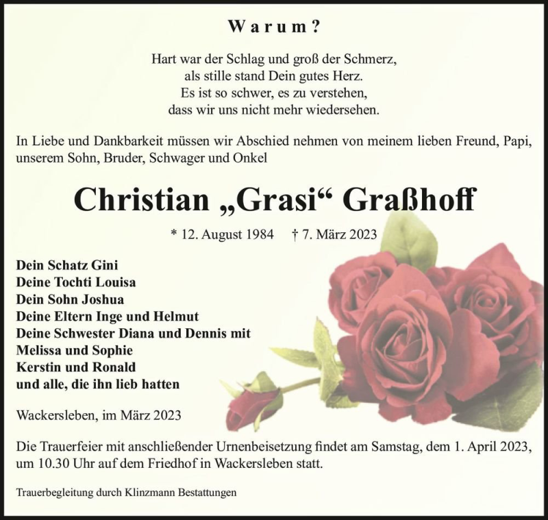  Traueranzeige für Christian Graßhoff vom 25.03.2023 aus Magdeburger Volksstimme