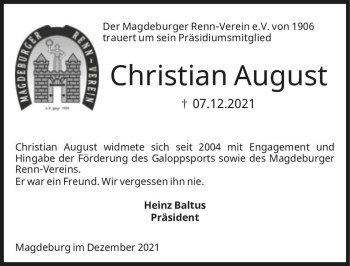 Traueranzeige von Christian August  von Magdeburger Volksstimme
