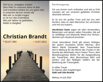 Traueranzeige von Christian Brandt  von Magdeburger Volksstimme