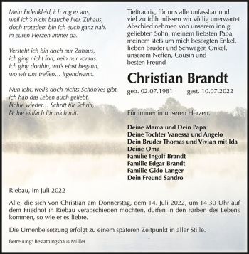 Traueranzeige von Christian Brandt  von Magdeburger Volksstimme
