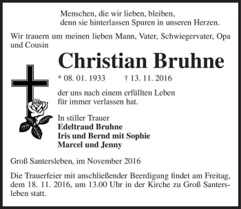 Traueranzeige von Christian Bruhne  von Magdeburger Volksstimme