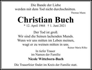 Traueranzeige von Christian Buch  von Magdeburger Volksstimme