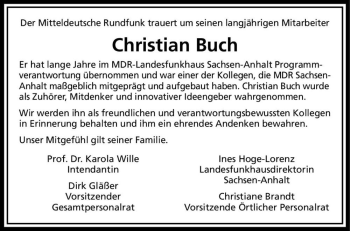 Traueranzeige von Christian Buch  von Magdeburger Volksstimme