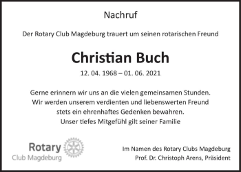 Traueranzeige von Christian Buch  von Magdeburger Volksstimme