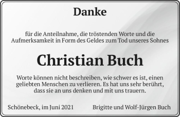 Traueranzeige von Christian Buch  von Magdeburger Volksstimme