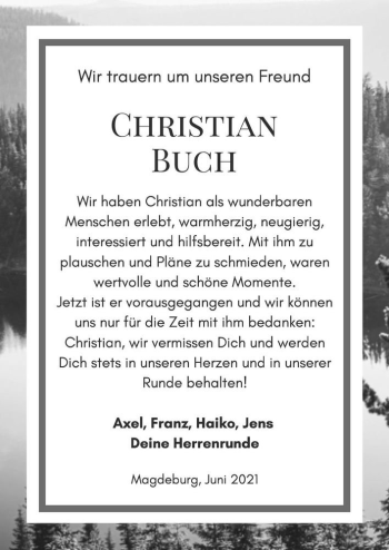Traueranzeige von Christian Buch  von Magdeburger Volksstimme