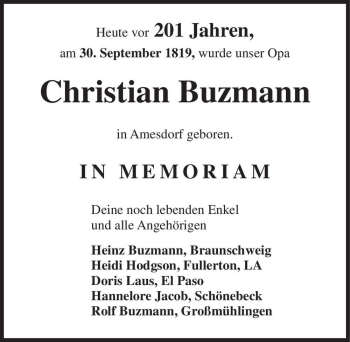 Traueranzeige von Christian Buzmann  von Magdeburger Volksstimme