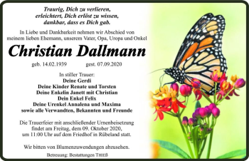 Traueranzeige von Christian Dallmann  von Magdeburger Volksstimme
