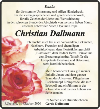 Traueranzeige von Christian Dallmann  von Magdeburger Volksstimme