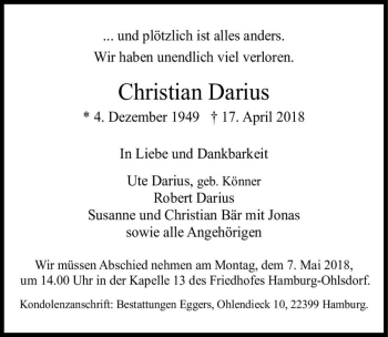 Traueranzeige von Christian Darius  von Magdeburger Volksstimme