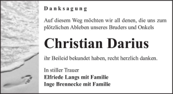 Traueranzeige von Christian Darius  von Magdeburger Volksstimme