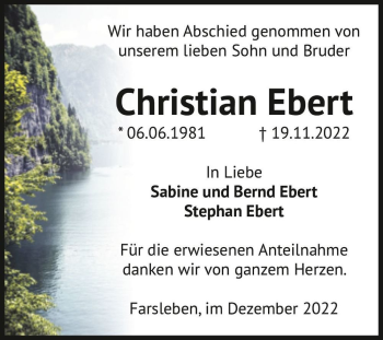 Traueranzeige von Christian Ebert  von Magdeburger Volksstimme