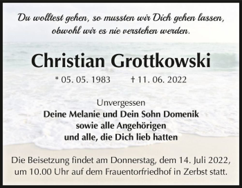 Traueranzeige von Christian Grottkowski  von Magdeburger Volksstimme
