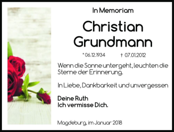 Traueranzeige von Christian Grundmann  von Magdeburger Volksstimme