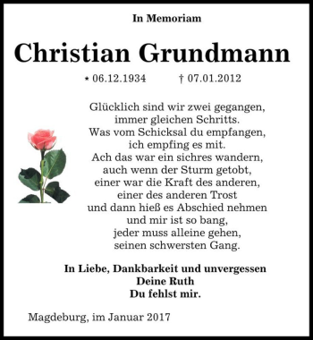 Traueranzeige von Christian Grundmann  von Magdeburger Volksstimme