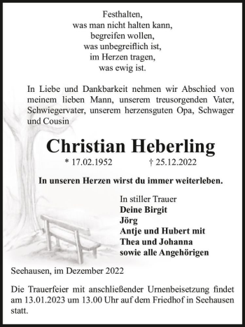 Traueranzeige von Christian Heberling  von Magdeburger Volksstimme