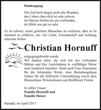 Traueranzeige von Christian Hornuff  von Magdeburger Volksstimme