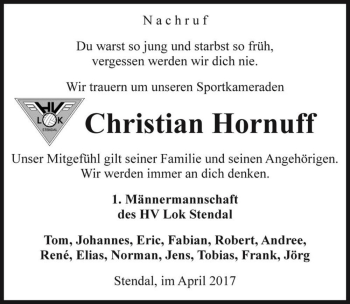 Traueranzeige von Christian Hornuff  von Magdeburger Volksstimme