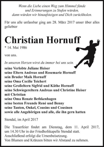 Traueranzeige von Christian Hornuff  von Magdeburger Volksstimme