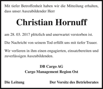 Traueranzeige von Christian Hornuff  von Magdeburger Volksstimme
