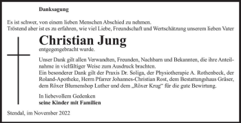 Traueranzeige von Christian Jung  von Magdeburger Volksstimme