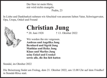 Traueranzeige von Christian Jung  von Magdeburger Volksstimme