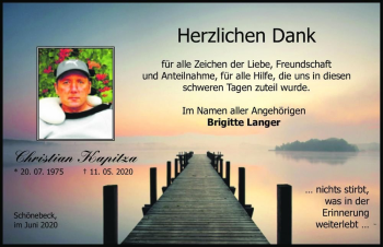 Traueranzeige von Christian Kapitza  von Magdeburger Volksstimme