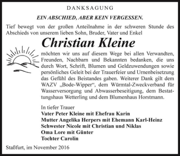 Traueranzeige von Christian Kleine  von Magdeburger Volksstimme