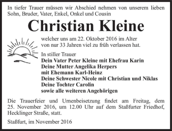 Traueranzeige von Christian Kleine  von Magdeburger Volksstimme