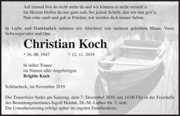 Traueranzeige von Christian Koch  von Magdeburger Volksstimme