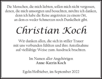 Traueranzeige von Christian Koch  von Magdeburger Volksstimme