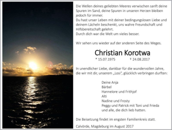 Traueranzeige von Christian Korotwa  von Magdeburger Volksstimme