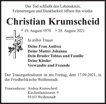 Traueranzeige von Christian Krumscheid  von Magdeburger Volksstimme