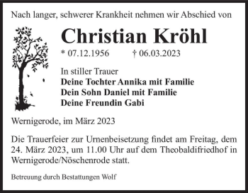 Traueranzeige von Christian Kröhl  von Magdeburger Volksstimme
