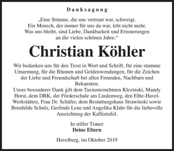 Traueranzeige von Christian Köhler  von Magdeburger Volksstimme