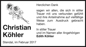 Traueranzeige von Christian Köhler  von Magdeburger Volksstimme