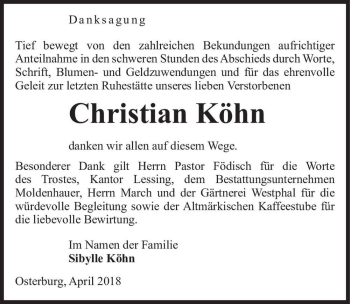 Traueranzeige von Christian Köhn  von Magdeburger Volksstimme