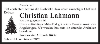 Traueranzeige von Christian Lahmann  von Magdeburger Volksstimme