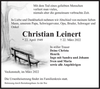 Traueranzeige von Christian Leinert  von Magdeburger Volksstimme