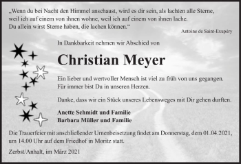 Traueranzeige von Christian Meyer  von Magdeburger Volksstimme