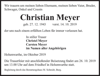 Traueranzeige von Christian Meyer  von Magdeburger Volksstimme