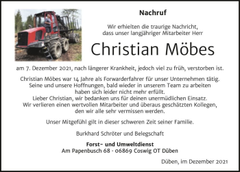 Traueranzeige von Christian Möbes  von Magdeburger Volksstimme