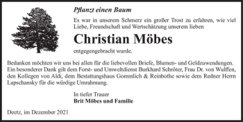 Traueranzeige von Christian Möbes  von Magdeburger Volksstimme