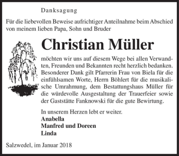 Traueranzeige von Christian Müller  von Magdeburger Volksstimme