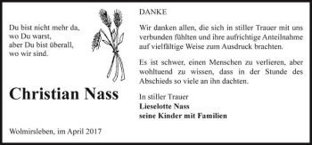 Traueranzeige von Christian Nass  von Magdeburger Volksstimme