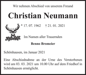 Traueranzeige von Christian Neumann  von Magdeburger Volksstimme