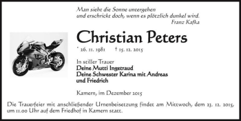 Traueranzeige von Christian Peters  von Magdeburger Volksstimme