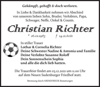 Traueranzeige von Christian Richter  von Magdeburger Volksstimme