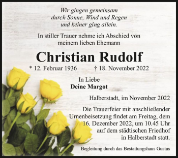Traueranzeige von Christian Rudolf  von Magdeburger Volksstimme